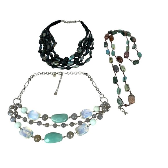 Three-Piece Necklace Set Glass Lava Stone Ceramic Beads Kiam & Premier Designs - Picture 1 of 11